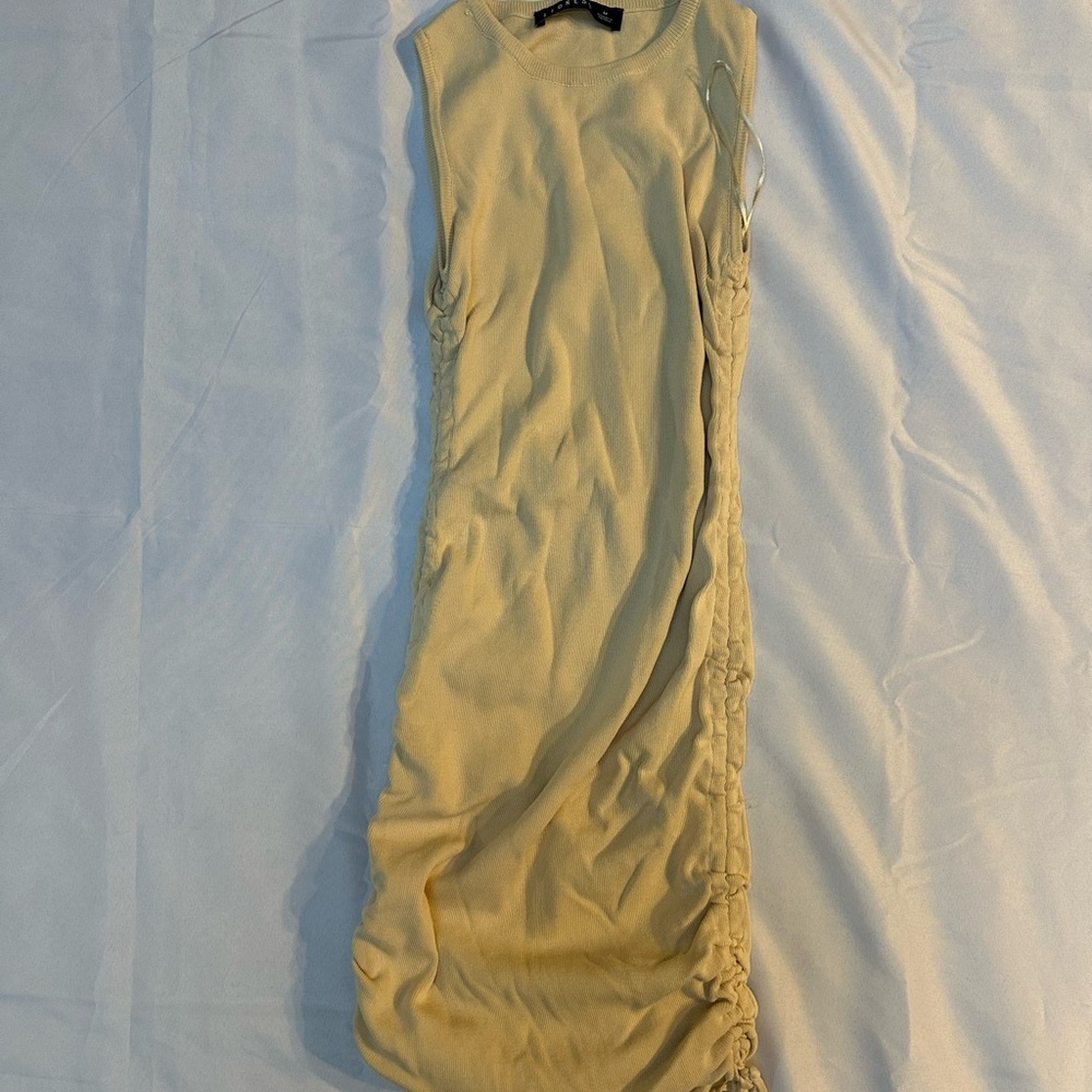 Lioness Beige Side Ruched Midi Dress